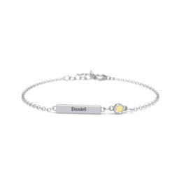 Kids and Baby Engravable Bar Bracelet with Bezel Set Stone in 925 Sterling Silver with Citrine