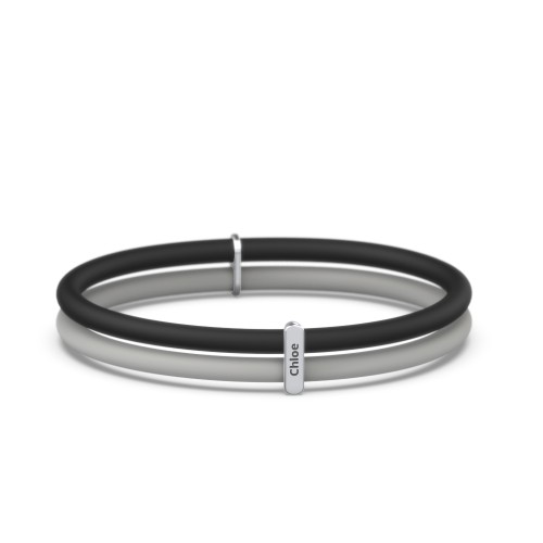 Engravable Vertical Bar Charm Silicone Bracelet Set - Double Style