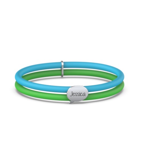 Engravable Speech Bubble Charm Silicone Bracelet Set – Double Style