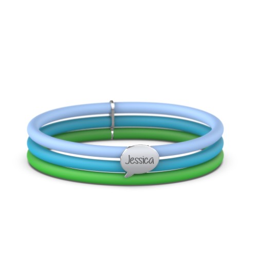 Engravable Speech Bubble Charm Silicone Bracelet Set – Double Style