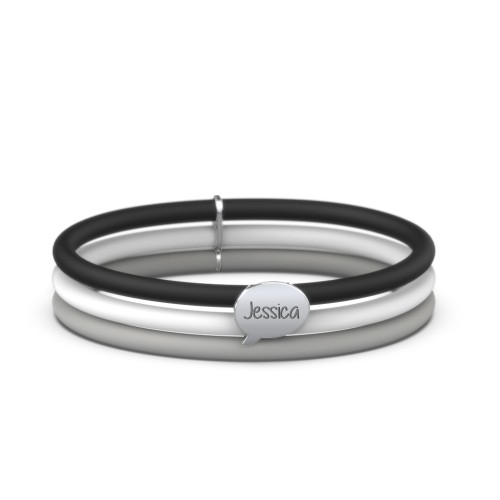 Engravable Speech Bubble Charm Silicone Bracelet Set – Double Style