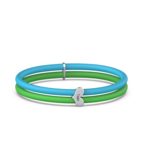 Engravable Sideways Heart Charm Silicone Bracelet Set - Double Style