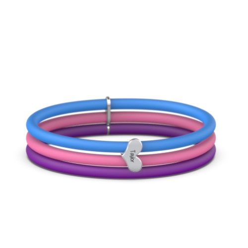 Engravable Sideways Heart Charm Silicone Bracelet Set - Double Style