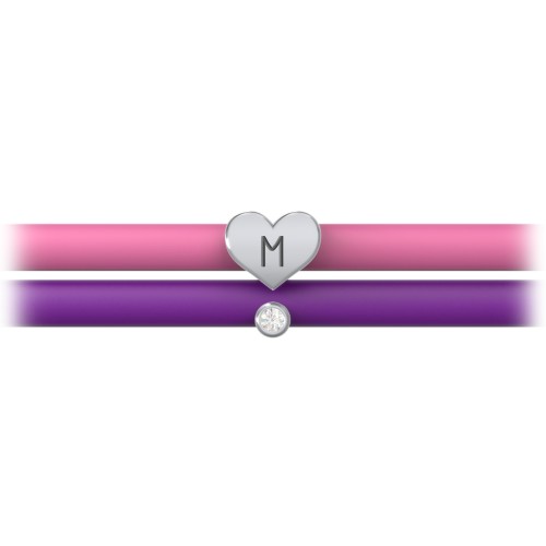 Engravable Heart and Birthstone Charm Silicone Bracelet Set - Double Style – Sterling Silver with Diamond