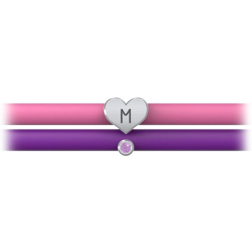 Engravable Heart and Birthstone Charm Silicone Bracelet Set - Double Style