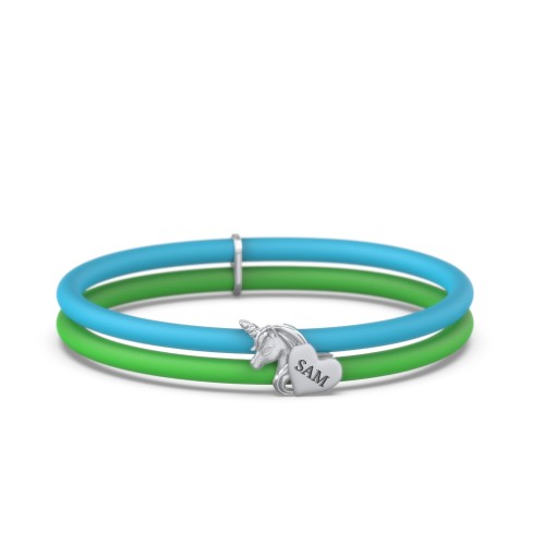 Engravable Unicorn Charm Silicone Bracelet Set - Double Style