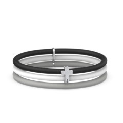 Engravable Classic Cross Charm Silicone Bracelet Set - Double Style