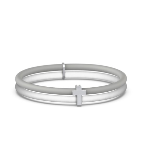Engravable Classic Cross Charm Silicone Bracelet Set - Double Style