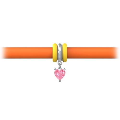 Personalized Heart Gemstone Charm Silicone Bracelet Set - Single Style – Sterling Silver with Pink Tourmaline