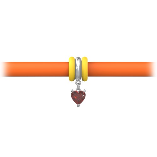 Personalized Heart Gemstone Charm Silicone Bracelet Set - Single Style – Sterling Silver with Garnet