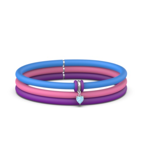 Personalized Heart Gemstone Charm Silicone Bracelet Set - Single Style