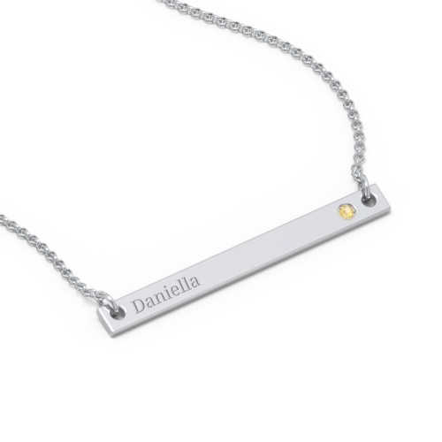 Kids Birthstone Name Bar Pendant – Sterling Silver with Citrine