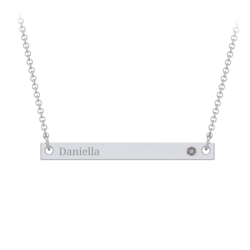 Kids Birthstone Name Bar Pendant – Sterling Silver with Smokey Quartz
