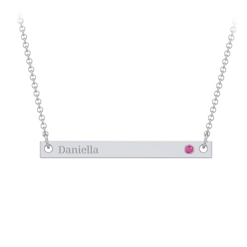 Kids Birthstone Name Bar Pendant – Sterling Silver with Ruby