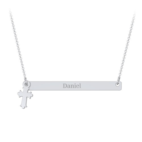 Kids Engravable Bar Necklace with Cross Charm