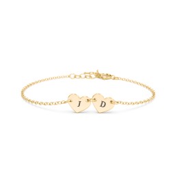 Kids and Baby Engravable 2 Hearts Bracelet in 10K Solid Yellow Gold