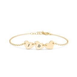 Kids and Baby Engravable 3 Hearts Bracelet in 10K Solid Yellow Gold