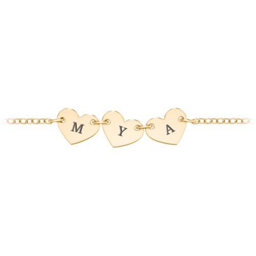 Kids and Baby Engravable 3 Hearts Bracelet – 10K Yellow Gold