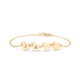 Kids and Baby Engravable 4 Hearts Bracelet in 10K Solid Yellow Gold