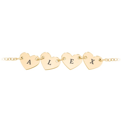 Kids and Baby Engravable 4 Hearts Bracelet – 10K Yellow Gold