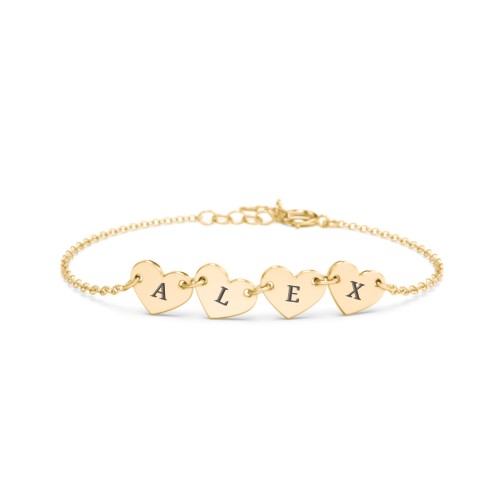 Kids and Baby Engravable 4 Hearts Bracelet – 10K Yellow Gold