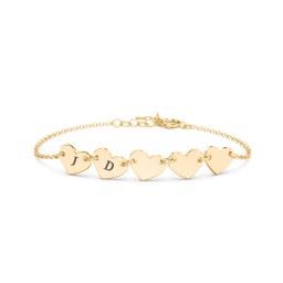 Kids and Baby Engravable 5 Hearts Bracelet in 10K Solid Yellow Gold