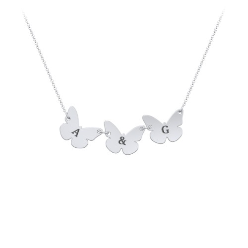 Kids Engravable Initial 3 Butterfly Necklace