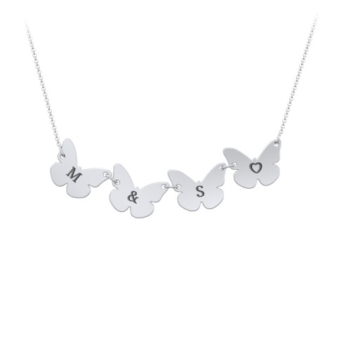 Kids Engravable Initial 4 Butterfly Necklace