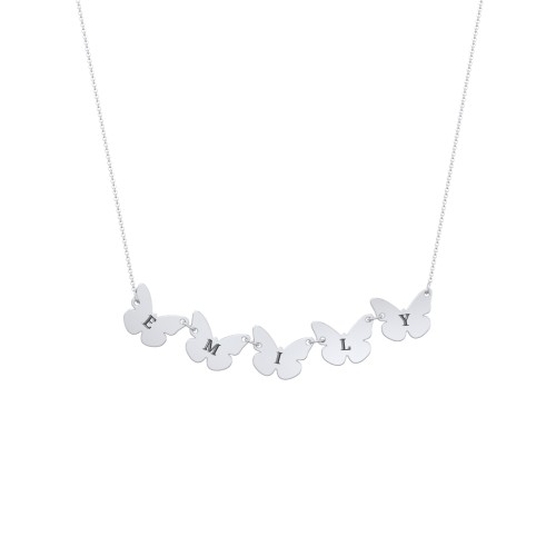 Kids Engravable Initial 5 Butterfly Necklace