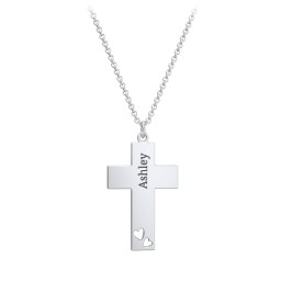 Kids Engravable Double Heart Cross Necklace