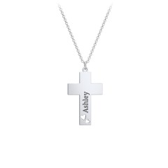 Kids Engravable Double Heart Cross Necklace – Sterling Silver