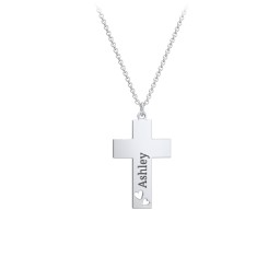 Kids Engravable Double Heart Cross Necklace in 925 Sterling Silver