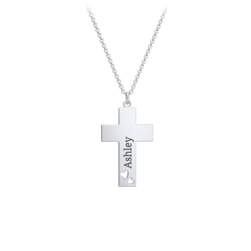 Kids Engravable Double Heart Cross Necklace – Sterling Silver