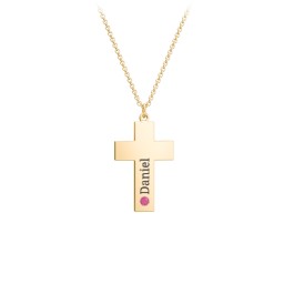 Kids Engravable Birthstone Cross Necklace