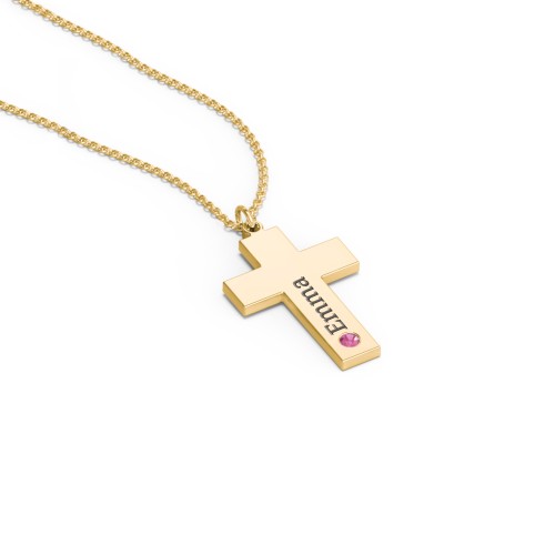 Kids Engravable Birthstone Cross Necklace