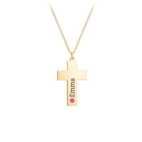 Kids Engravable Birthstone Cross Necklace
