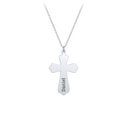 Kids Engravable Trefoil Cross Charm Necklace in 925 Sterling Silver