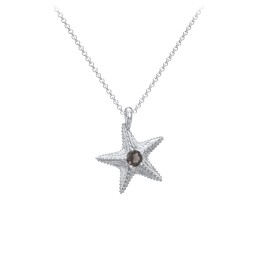 Kids Starfish Birthstone Charm Necklace in 925 Sterling Silver with Smokey Quartz