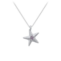 Kids Starfish Birthstone Charm Necklace in 925 Sterling Silver with Alexandrite