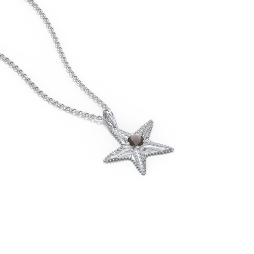 Kids Starfish Birthstone Charm Necklace – Sterling Silver with Smokey Quartz