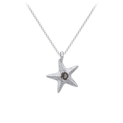 Kids Starfish Birthstone Charm Necklace – Sterling Silver with Smokey Quartz