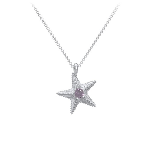 Kids Starfish Birthstone Charm Necklace – Sterling Silver with Alexandrite