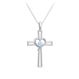 Kids Cross and Heart Pendant with Birthstone