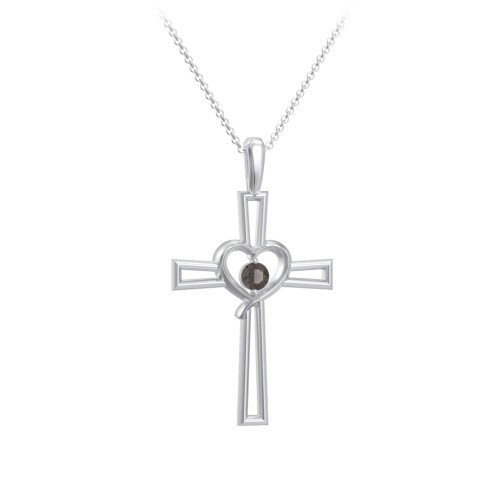 Kids Cross and Heart Pendant with Birthstone