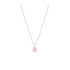 Kids Birthstone Charm Necklace with 1 Stone – Sterling Silver with Pink Tourmaline