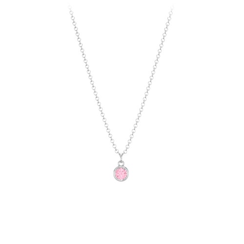 Kids Birthstone Charm Necklace with 1 Stone – Sterling Silver with Pink Tourmaline
