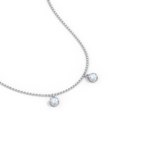 Kids Birthstone Charm Necklace with 2 Stones – Sterling Silver with Aquamarine