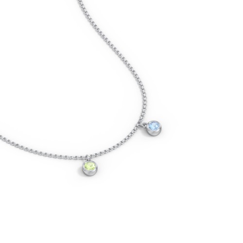 Kids Birthstone Charm Necklace with 2 Stones – Sterling Silver with Peridot and Blue Topaz