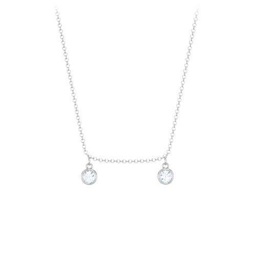 Kids Birthstone Charm Necklace with 2 Stones – Sterling Silver with Aquamarine