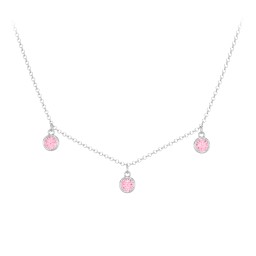 Kids Birthstone Charm Necklace with 3 Stones in 925 Sterling Silver with Pink Tourmaline